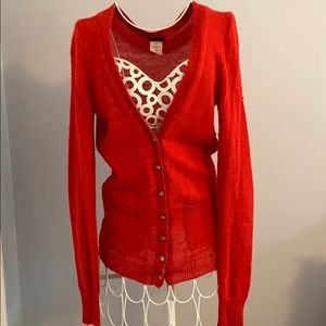 Red jcrew cardigan with gold buttons